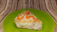Заливной пирог с яйцами, колбасой и зеленым луком - Рецепт