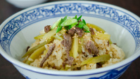 Миска риса с говядиной и редькой - пошаговый рецепт