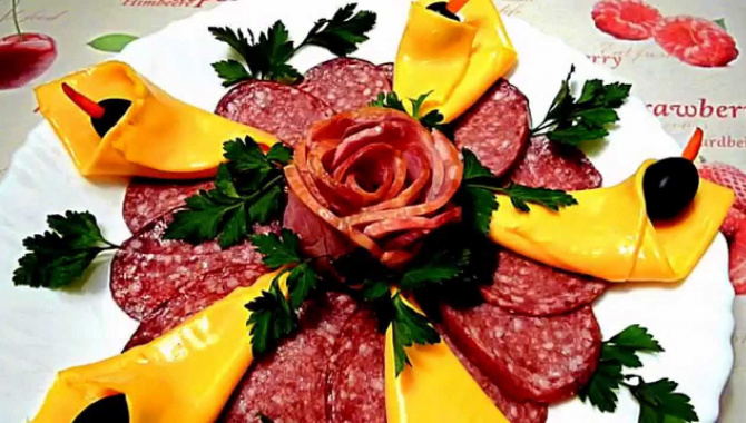 Украшения из сыра и ветчины!  Украшение тарелки!