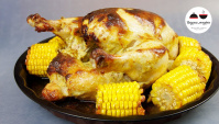 Курица в необычном маринаде, запеченная с кукурузой - Видео-рецепт