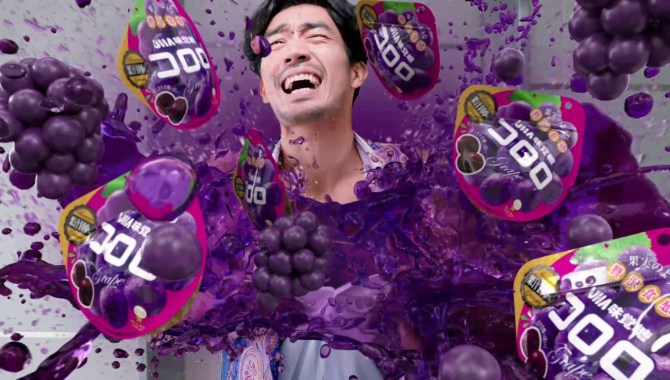 Японская Реклама - Фруктовые конфеты UHA Kororo Grape Gummy