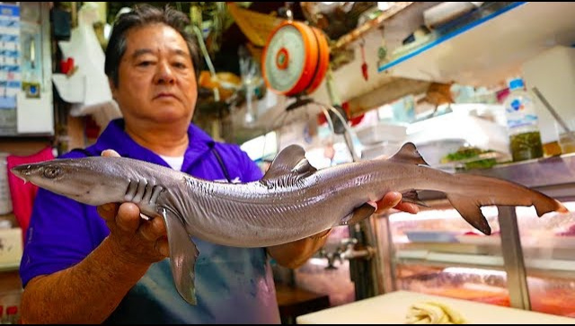 Уличная еда в Японии - Кунья акула Сашими (Видео)