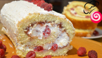 Бисквитный рулет со взбитыми сливками и ягодами - Видео-рецепт