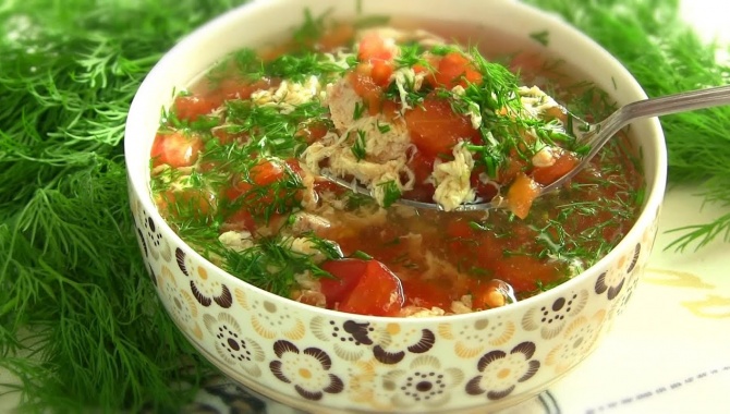 Куриный Суп с помидорами и яйцами, - Видео-рецепт