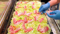 Уличная еда в Японии - Приготовление окономияки в стиле Киото (Видео)