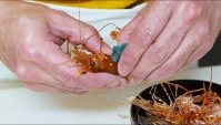 Уличная еда в Японии - креветки с голубыми яйцами и моллюски сашими (Видео)