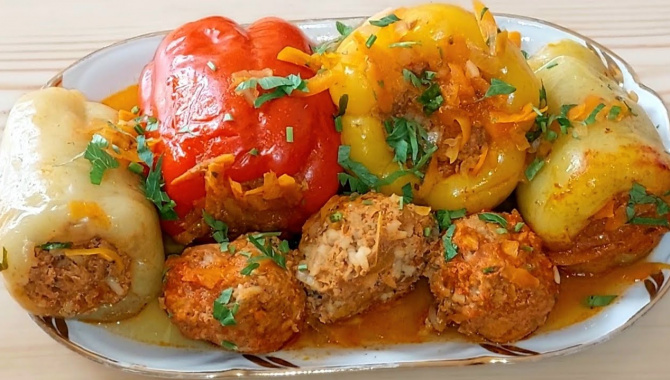 Фаршированный перец с мясом, рисом и овощами в томатной подливе! - Видео-рецепт
